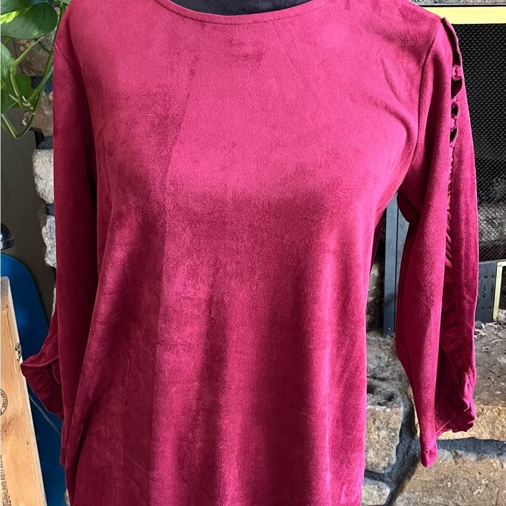 Oh Deep Burgundy 3/4 Suede Top